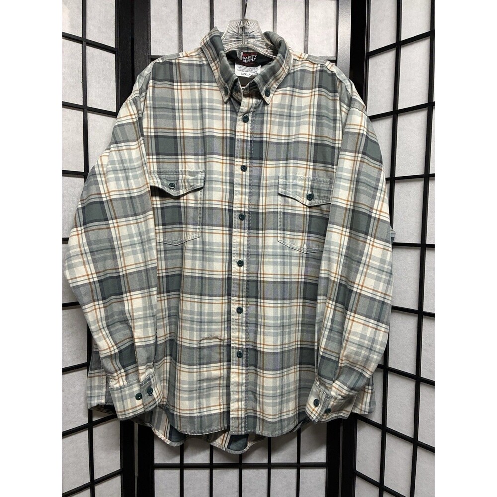 FireZero Men’s 2XL Cat 2 Gray Plaid Button Front FR Flame Resistant Work Shirt